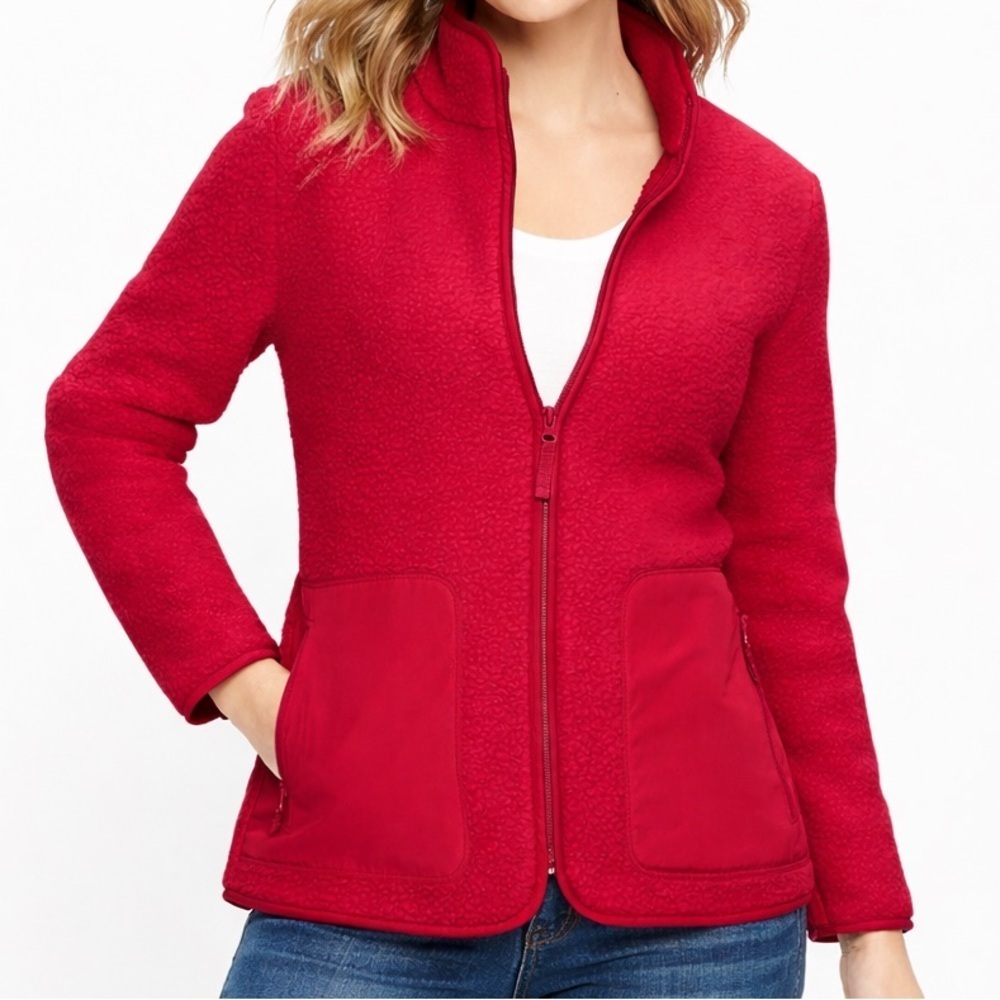 T by Talbots Red Zip-Up Sherpa Fleece Jacket Size Medium